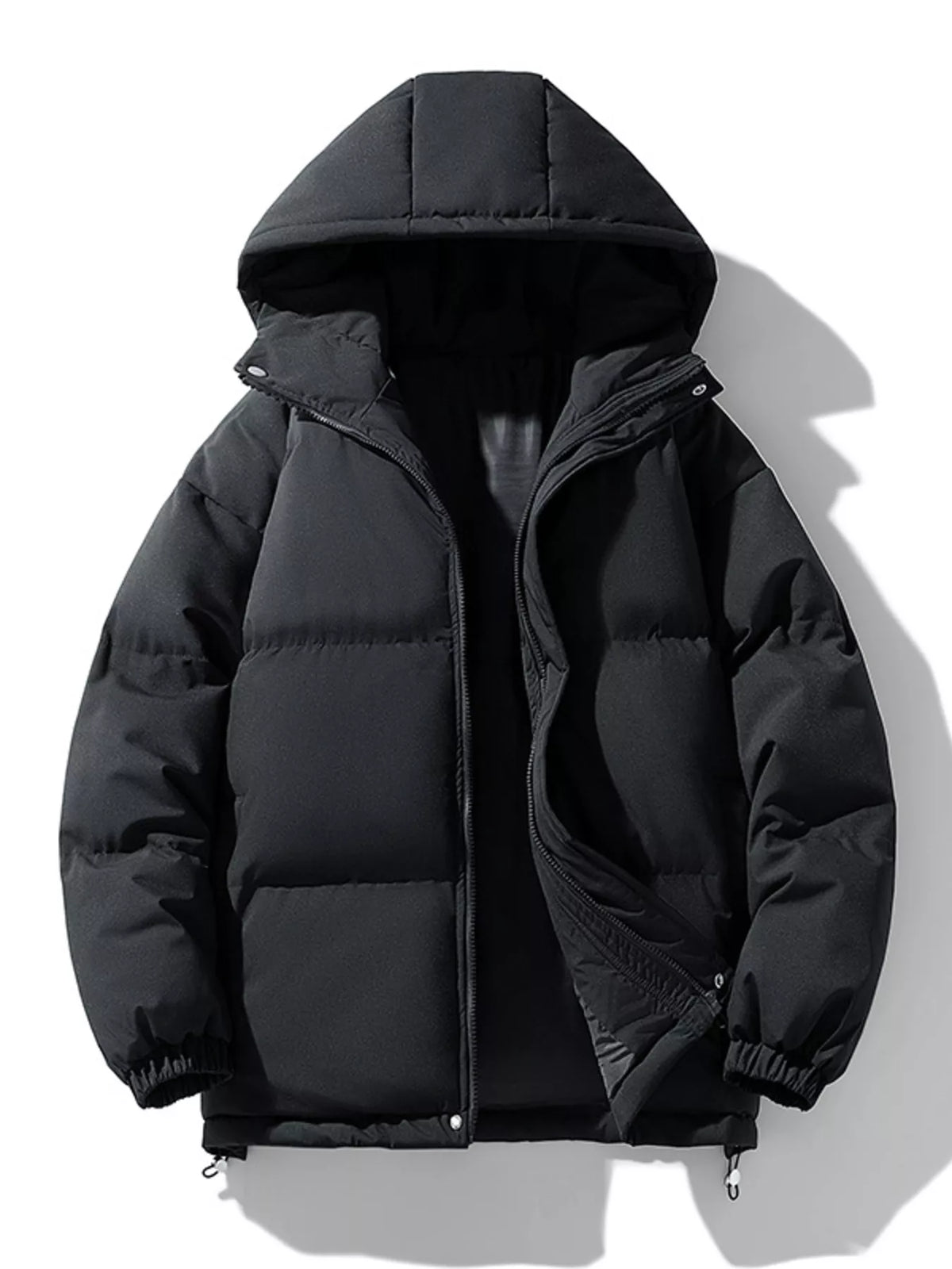 Men's Plus Size Hooded Puffer Jacket with Drawstring Hem