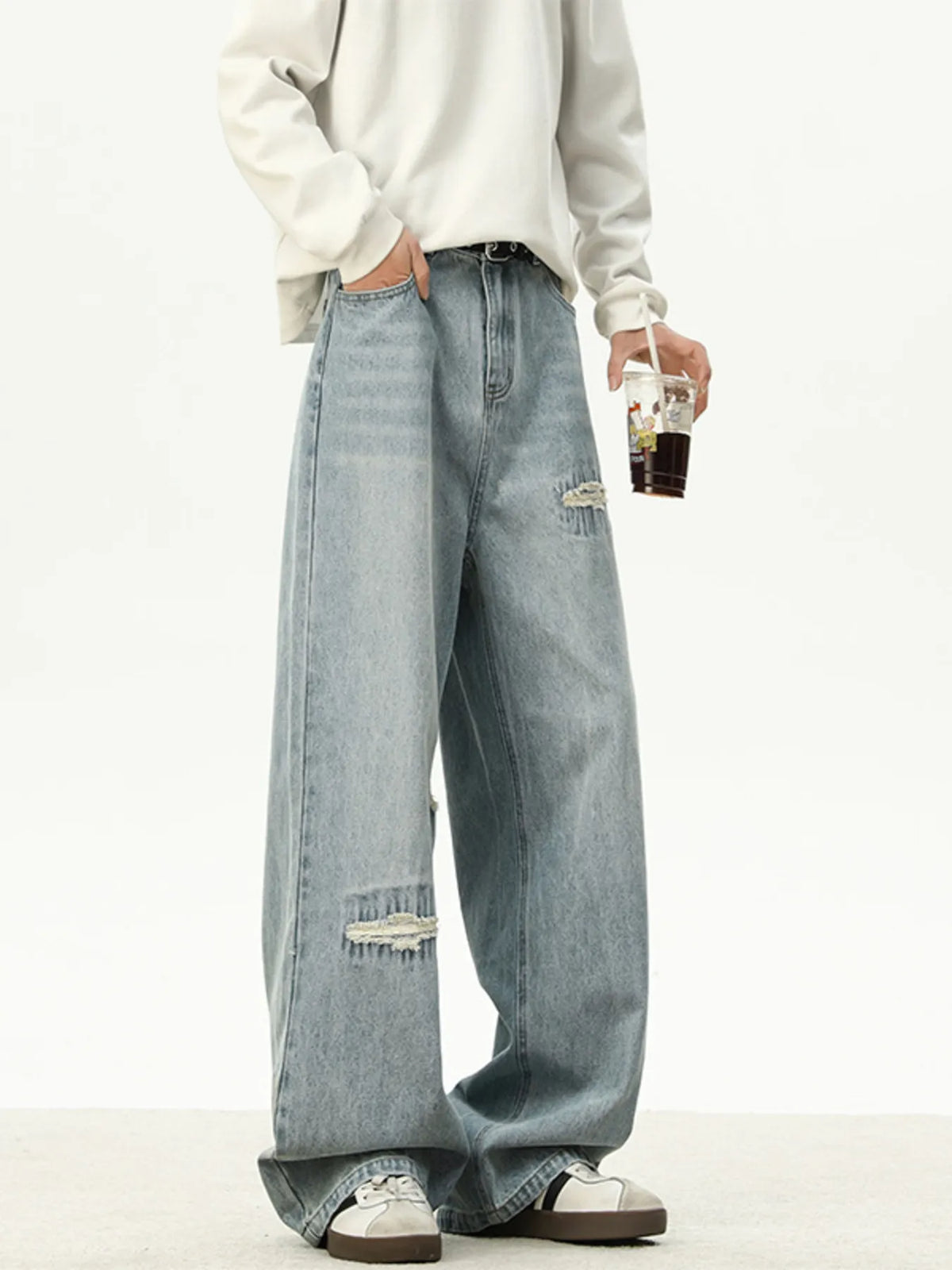 Men's Full Size Distressed Wash Loose Fit Jeans Plus Size