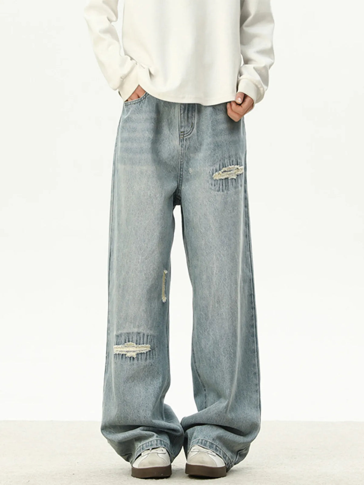 Men's Full Size Distressed Wash Loose Fit Jeans Plus Size